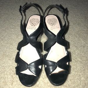 Vince Camuto black strappy wedge